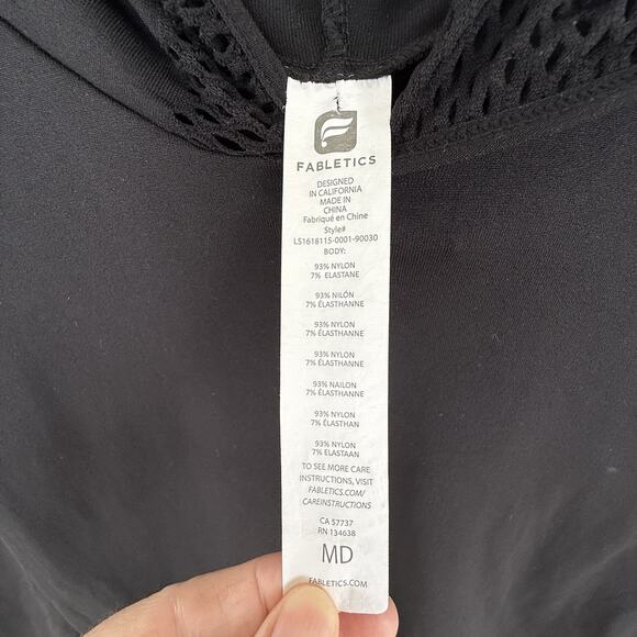 Fabletics Black Megan Seamless Pullover Hooded Activewear Mesh‎ Trim Top Medium - Picture 6 of 9
